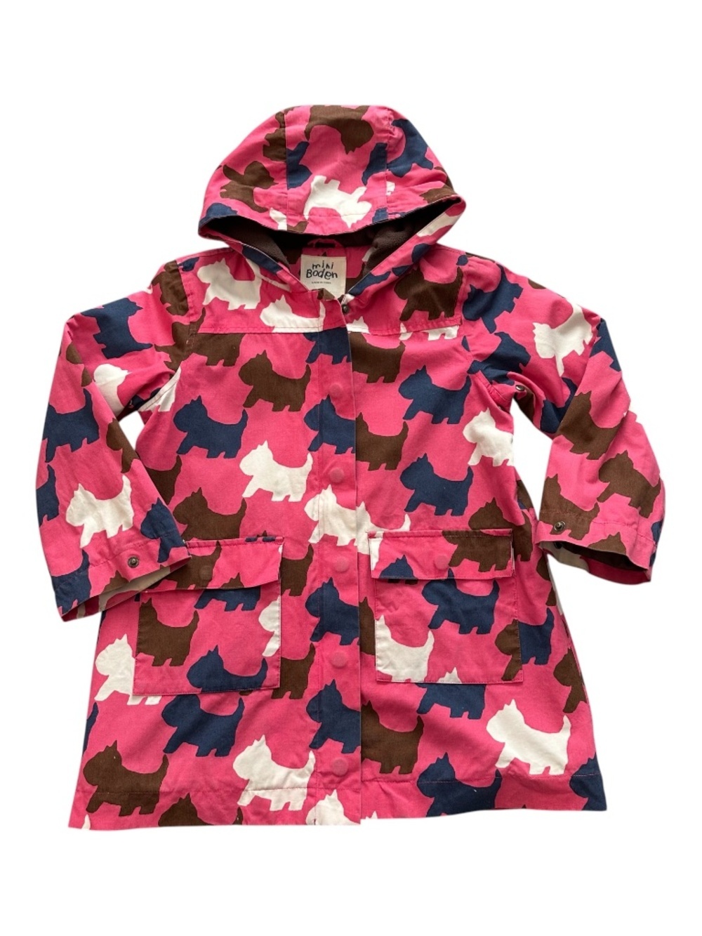 Mini Boden Girls Pink Scottish Terrier Dog Fleece Lined Raincoat Jacket 7-8Y GUC